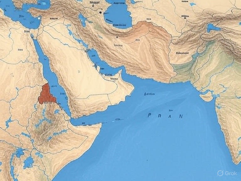 A Middle East map showing Iran, Israel, and conflict zones like Lebanon and Gaza, illustrating the Iran-Israel rivalry.