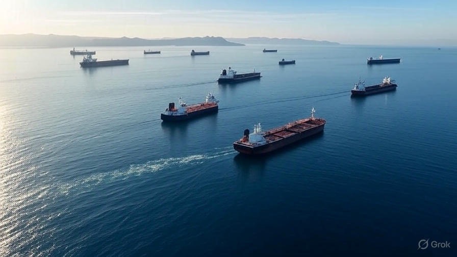 Aerial view of oil tankers navigating the Strait of Hormuz, highlighting Iran’s strategic oil leverage.