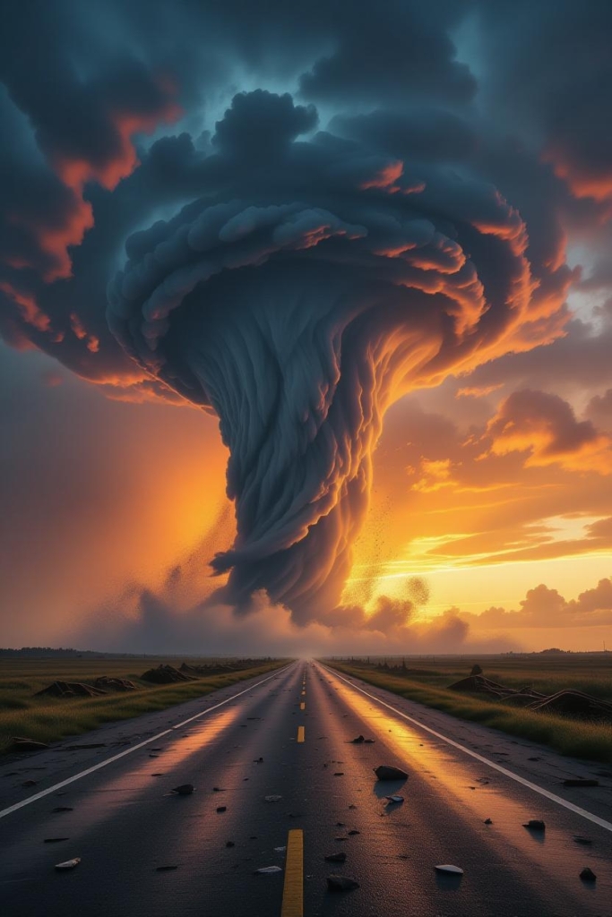 road broken from a tornado